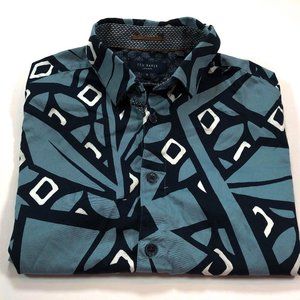 Ted Baker S Blue Geometric Short Sleeve Shirt